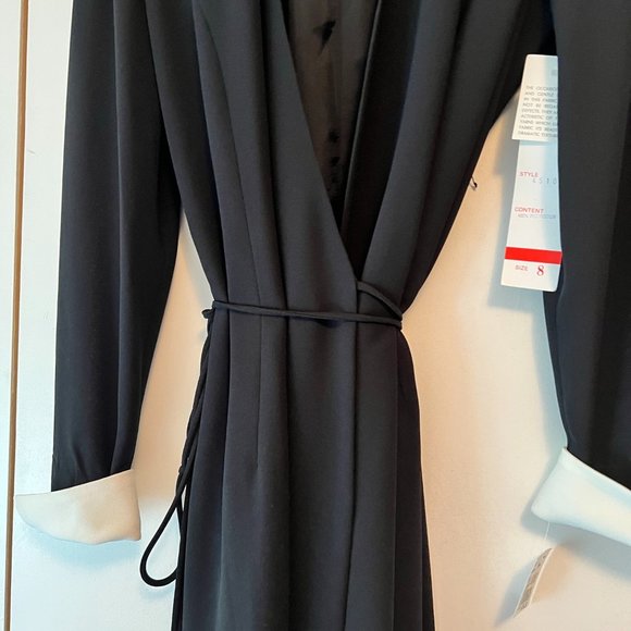 David Warren Black Wrap Dress w/Removable White Collar -  8 - Picture 3 of 8